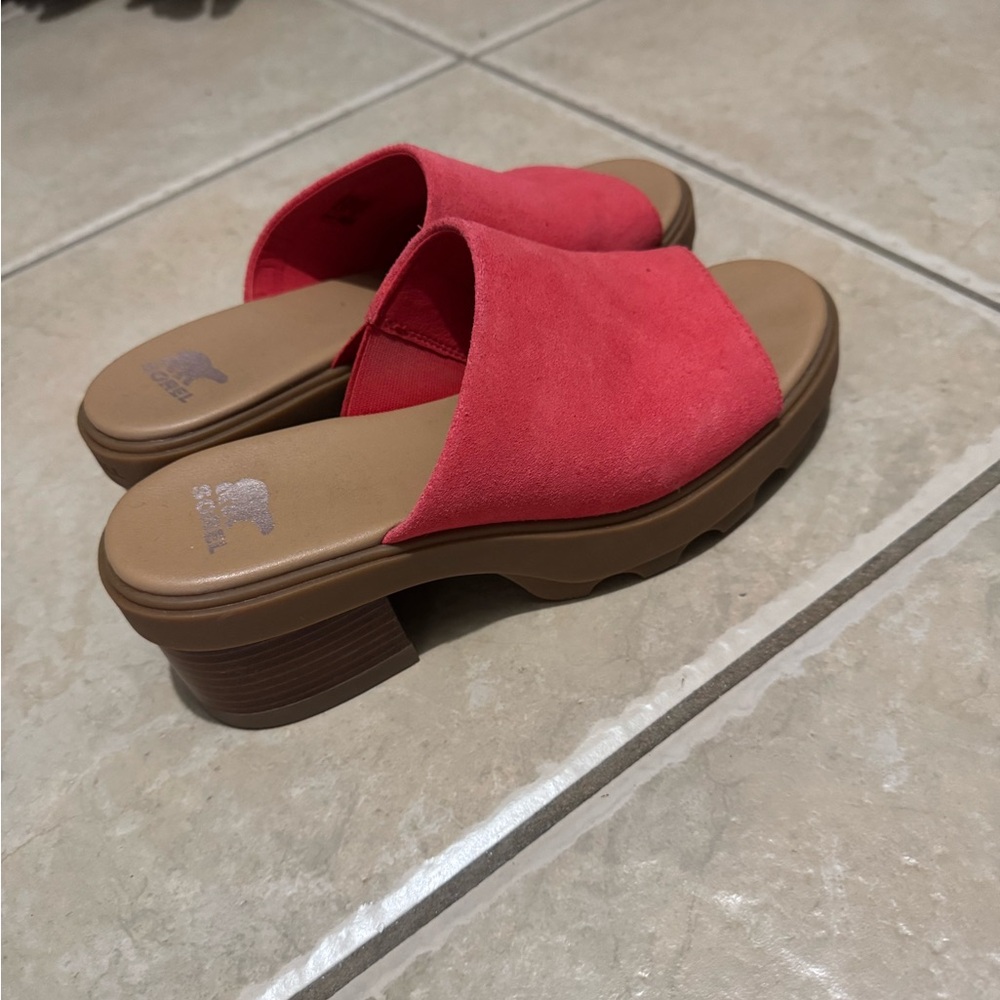 Sorel Red and Brown Mules with Wooden Sole